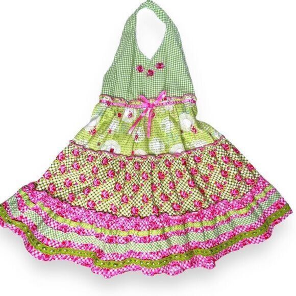 Blueberi Boulevard Smocked Sun Dress Tiered Gingham Halter Neck‎ Dress Size 5 - Picture 1 of 7